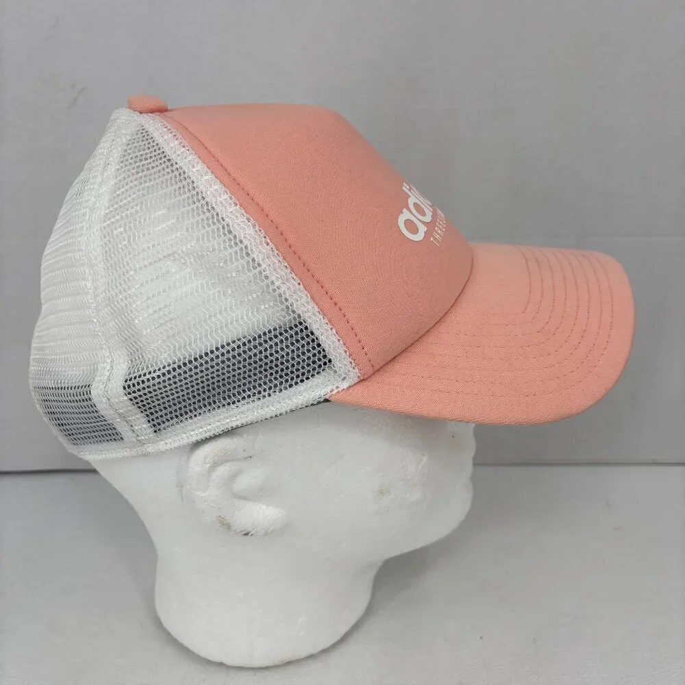 Adidas Snapback Baseball Cap Womens One Size Three Stripe Life Trucker Cap Peach